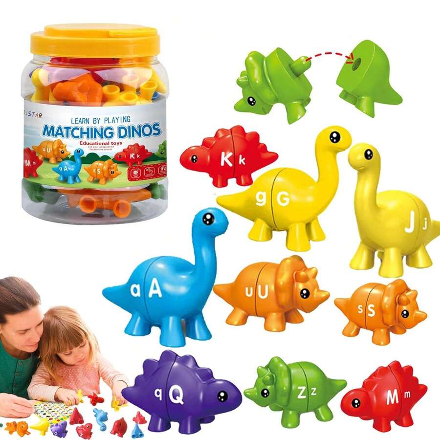 Dinosaur Pairing Puzzle Toy With Storage Bucket Toddler Double-Sided Alphabet Number Pattern Early Education Toy