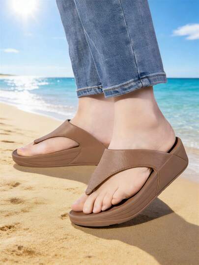 Women's Summer New Fashion High Elastic Wedge Slippers, Outdoor Casual Beach Sandals, Non-Slip Thick Sole Flip Flops
