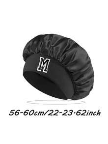 1pc Unisex Satin Sleep Cap, Customizable A-Z Letter, Soft & Comfortable, Elastic Wide Brim, Hair Protection, Suitable For Daily Makeup, Face Washing, And Bathing - Black - View 11