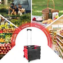 Foldable Shopping Trolley With A Telescopic Aluminum Alloy Handle, A Sturdy Polypropylene Carrying Bag, And Quiet Wheels. This Foldable Trolley Is Ideal For Weekly Shopping, Picnics, Camping Trips, And Storing Items. - 紅色 - 查看 9