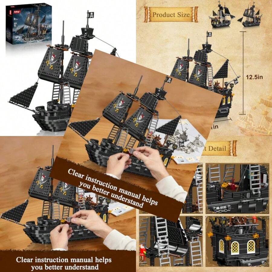 Sosuy Black Pearl Pirate Ship Building Blocks Sets Three-Masted Boat Set STEM Toys For Boys 8+ Caribbean Pirate  Display Models Birthday For Boys Girls Teens Adults 932 PCSMaterial Safety And Rich Functionality - PearlPirateShip - View 1