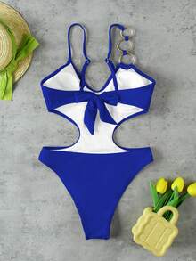 New Arrival Spring/Summer Sexy & Elegant Solid Blue One-Piece Swimsuit, Suitable For Beach, Vacation, Party, Date - Royal Blue - View 3