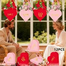 12pcs Romantic Heart Shape Flower Wrapping Paper Bags | Exquisite Love Pattern, Lightweight, Sturdy Material, Perfect For Wedding Party Candy Chocolate Gift Packaging Supplies - Multicolor - View 5
