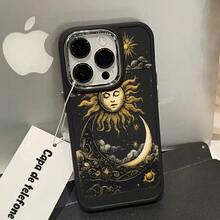 Drop Resistant, Sun, Moon, UV Resistant, Soft Silicone Printing, Metallic Plating Case For Apple  11 12 13 14 15 16 17 Pro Max 14 15 16 Plus 17 Air X XR XS Max, Anti-Impact, Minimalist Design, Protective, Scratch-Resistant, Perfectly Fitting Case P2543 - 黑色 - 查看 10