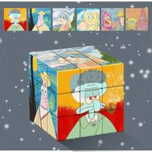 SpongeBob SquarePants 1个海绵宝宝派大星卡通3x3x3魔方，创意高品质，6种不同表情，也可作装饰品 - 彩色 - 查看 2