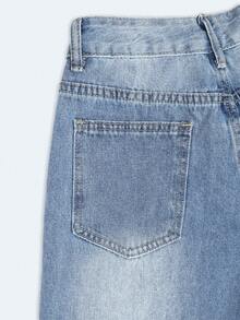 Y2K街头风90年代复古流苏直筒牛仔裤，休闲百搭户外派对夜店性感牛仔裤，秋季女装春季时尚 - 藍色 - 查看 9