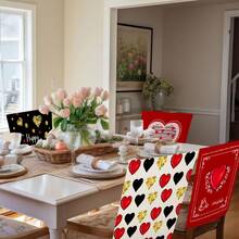 2PCS/4PCS Valentine's Day Red And Gold Heart-Striped Linen Chair Covers, Removable And Easy To Clean, Suitable For Protecting Home Dining Chairs And Decorating Outdoor Parties - Multicolor - View 9