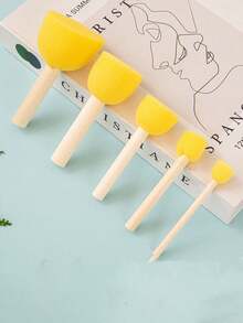 Set de 20 piezas de brochas de esponja redondas, 4 tamaños, con mango de madera, herramienta de pintura y estampado DIY desechable - Amarillo - Ver 7