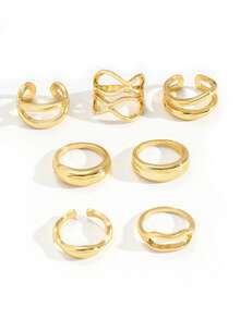 7pcs Gold Metal Thick Ring Set, Minimalist Criss-Cross Rings, Women Layered Simple Ring Jewelry - Gold - View 5