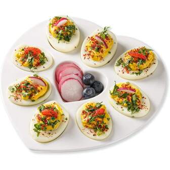 1pc Deviled Egg Platter Tray – 8 Inch Heart-Shaped Ceramic Kitchenware, Holds 9 Eggs | FOR Easter Brunches, Spring Parties & Holiday Table Displays