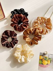 6 piezas Scrunchies de satén de seda, lazos de pelo elásticos de unicolor minimalistas, adecuados para mujeres y niñas, convenientes de usar, combinación de varios colores, accesorios de moda para el cabello, también una excelente opción de regalo. Sujetadores de cola de caballo, bandas elásticas para el cabello, gomas para el cabello, decoración de belleza para el hogar y el dormitorio - Multicolor - Ver 2