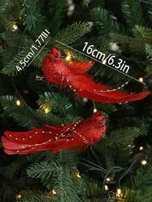 1件圣诞树装饰鸟，彩色羽毛仿真鸟，园艺树枝装饰道具，鸟类场景吊坠，圣诞装饰吊坠 - 彩色 - 查看 2