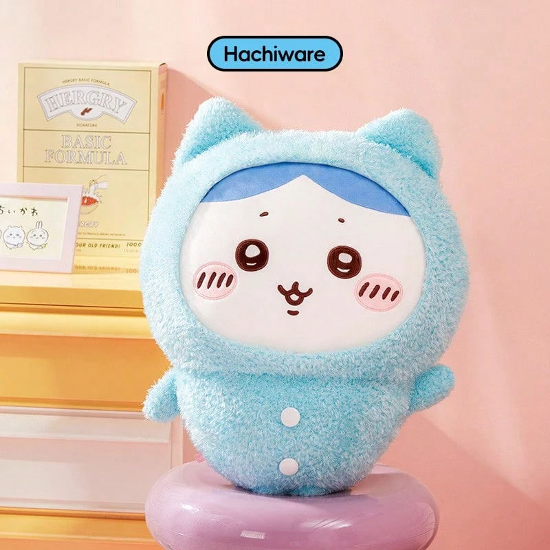 Miniso 八件套超大号睡衣风毛绒娃娃 | 浅蓝色猫耳帽 + 纽扣细节，柔软蓬松面料，客厅装饰/沙发靠垫/治愈系礼物（1 件） - 淺藍色 - 查看 1