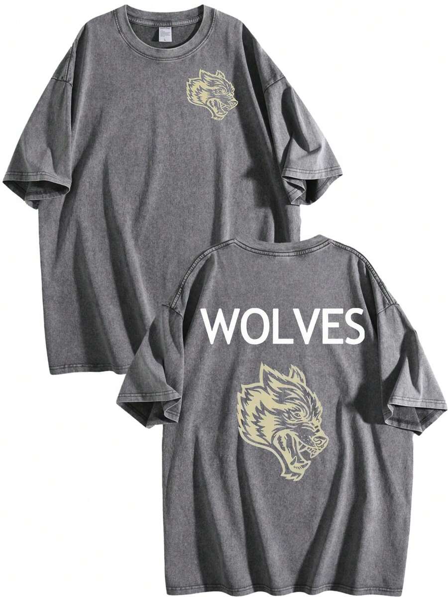 230g Vintage Washed Round Neck Short Sleeved Shirt, Tiger Head Double-Sided Print, Running T-Shirt, Street Short Sleeved Shirt, Vintage Gym Sportswear, Men's T-Shirt - Màu xám 03 - Xem 1