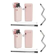 Collapsible, Portable, And Reusable Stainless Steel Drinking Straw With Case (2-Pack) - Hồng - Xem 2