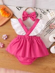 Bộ áo liền thân cổ vuông in chữ dễ thương, ngọt ngào cho bé gái, kèm băng đô, thích hợp cho mùa hè. - Màu Hồng Tươi - Xem 2