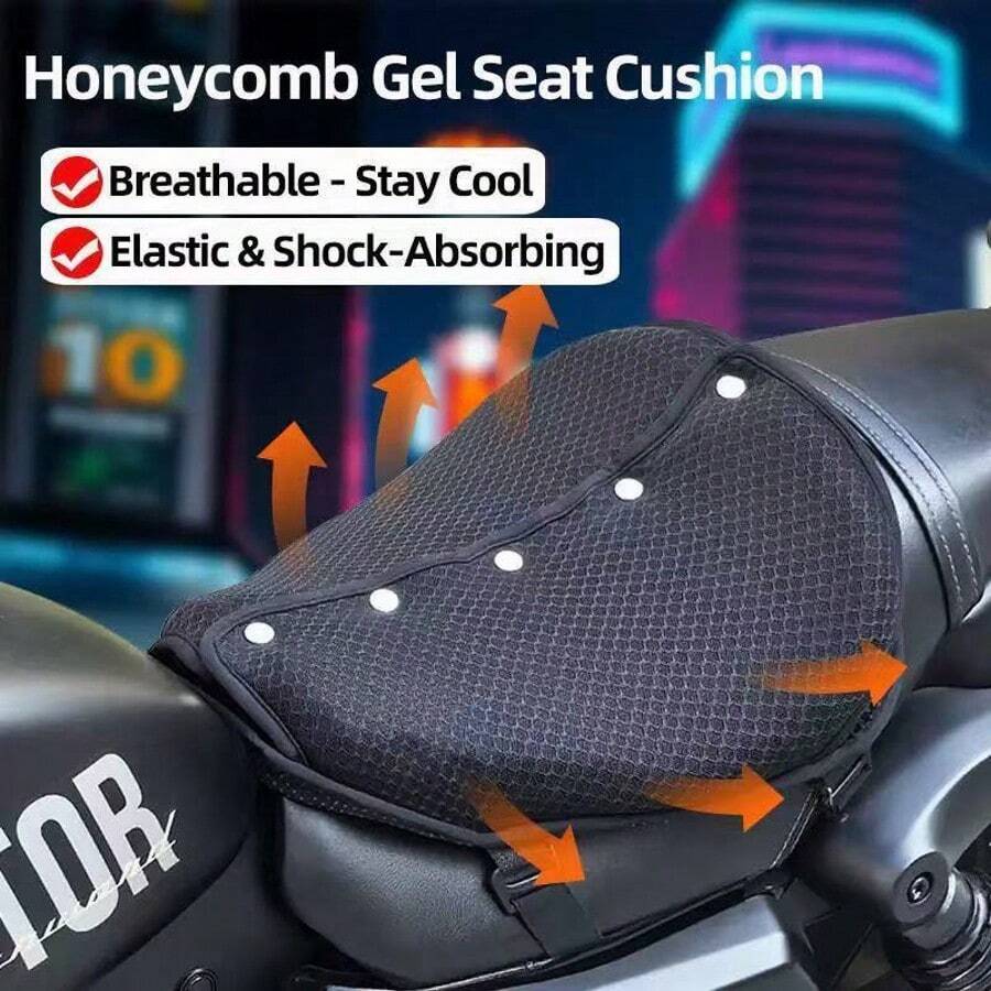 Four Seasons General New Heat Insulating And Breathable Motorcycle Gel Cushion Electric Car Sunscreen Seat Cover, Gel Seat Cushion, Breathable Honeycomb Design - Black - View 1