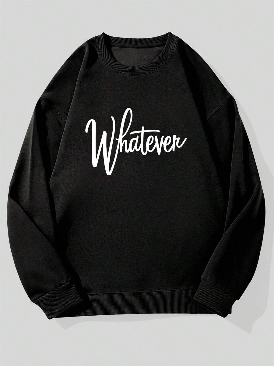 Men's Casual Crew Neck Sweatshirt With Pattern - Black - View 1