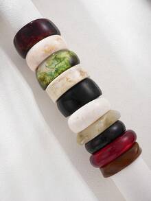 3 peças/1 peça Pulseiras Vintage Elegantes Banhadas a Ouro com Falso Mármore Empilhadas, Conjunto de Pulseiras de Resina Minimalista Personalizado de Alta Qualidade Tie Dye Dopamina Y2K Larga, Adequado para Mulheres, Homens, Casais, Férias, Festa, Encontros, Uso Diário, Presente de Aniversário - Multicolorido - Visão 6