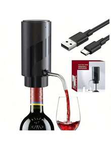 1 pieza Aireador de vino eléctrico, decantador de vino automático, dispensador de vino, vertedor de vino con carga USB recargable, para amantes del vino mujeres y hombres (Negro-ABS) - Negro - Ver 9