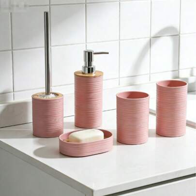 5 pièces Ensemble de rangement pour salle de bain, matériau en plastique durable et imperméable, support à brosse à dents + porte-savon + brosse de toilette anti-rouille, plusieurs couleurs disponibles, convient pour la maison/l'hôtel, excellent rapport qualité-prix !