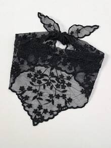 1pc Lace Floral Trim Scarf, Triangular Scarf, Bag Decor, Hair Tie - Multicolor - View 4