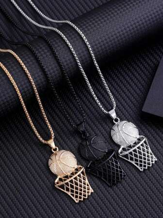 1pc Men's Hip-Hop Basketball & Hoop Shaped Pendant Necklace