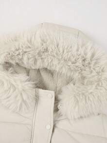Plus Size Women's Down Jacket With Furry Hooded Collar, Autumn/Winter - Ice White - View 3