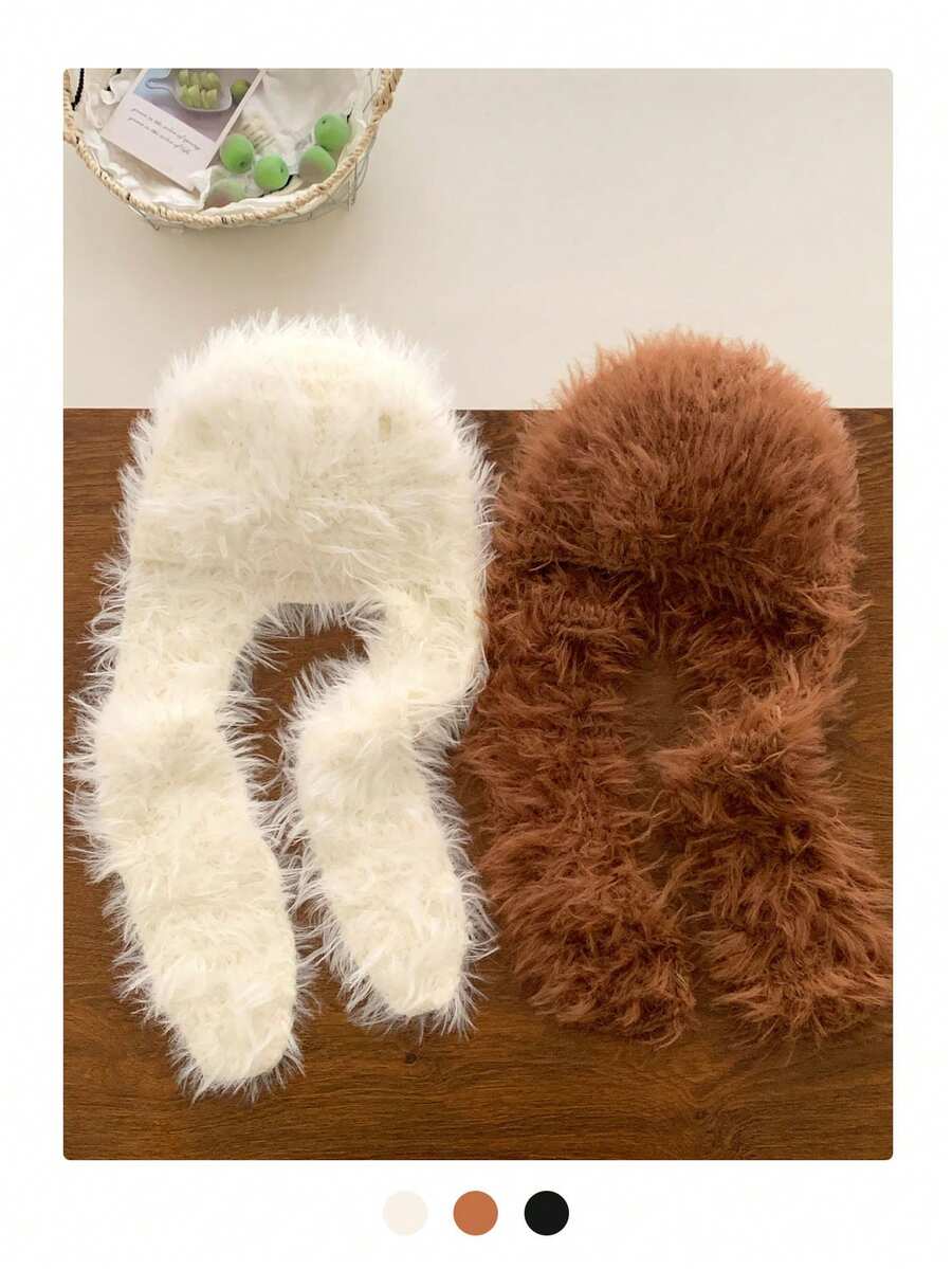 1pc Cute Bunny Ear Faux Fur Beanie, Knitted Ski Hat With Braids For Women, Warm Winter Trapper Hat - Long Ears and Long Hair - View 1