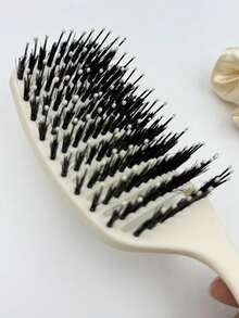 1pc Small Size Ivory Hollow Portable Styling Brush, Boar Bristle Brush, Suitable For Wet & Dry Hair
