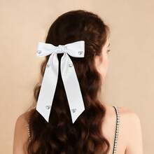 1pc Creative Valentine's Day Pearl Heart Bow Ribbon Hair Clip, Lightweight Luxury Versatile Fashion Hair Accessory, Holiday Gift, Head Accessories, Hair Accessories For Women, Hair Slide, Hair Barrettes - Multicolor - View 12