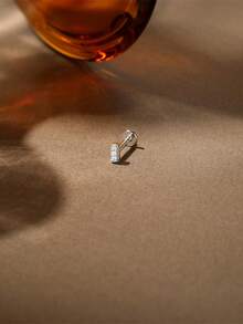 SereneSpark 1Pc Moissanite Stud Earrings 925 Sterling Silver Cartilage Earrings Hypoallergenic Flat Back 18K White Gold Plated Earrings For Daily Wear Wedding Party Engagement Fine Jewelry - White Gold - View 5