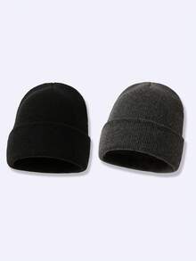 1/2pcs Men's Fashionable Solid Color Knit Beanie Hat, Suitable For Daily Warmth And Outfit Vacation Outfits - A - View 8