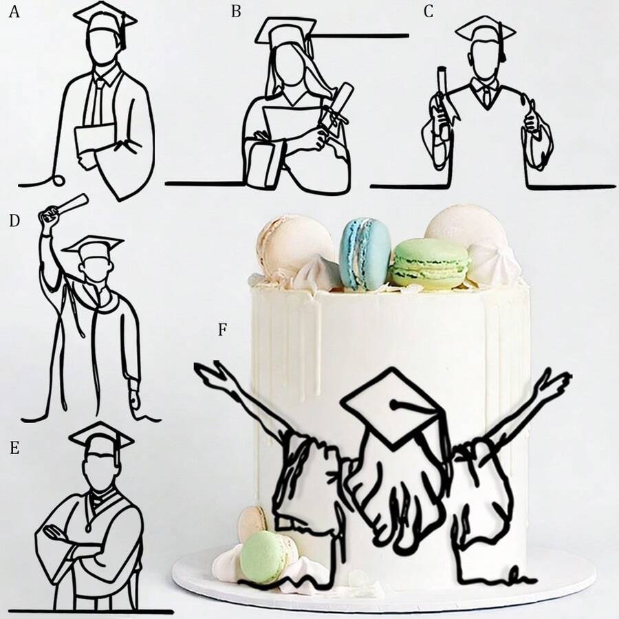 1个/3个黑色毕业帽蛋糕装饰插牌，亚克力材质，祝贺毕业生，毕业派对蛋糕装饰 - 彩色 - 查看 1
