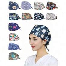 1pc Adjustable Printed Scrub Cap Professional Work Cap Printed With Hospital-Related Patterns,Short Hair Working Hat, Plays A Protective Role, Suitable For Medical Staff, Doctors, Nurses And Other Professions Valentine's Day Valentines - 粉色 - 查看 2