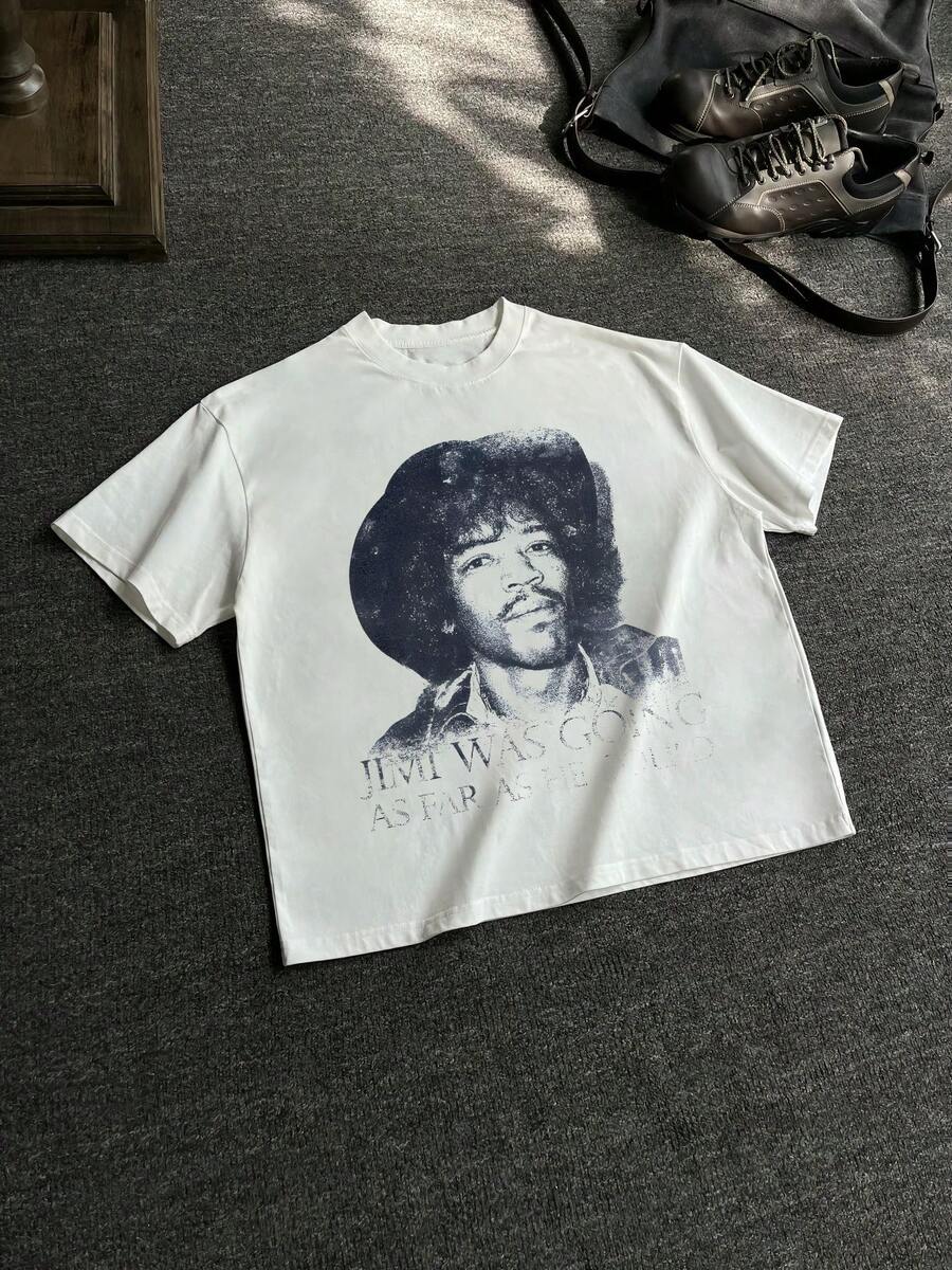 男士新款时尚嘻哈印花T恤 - 白色 - 查看 1