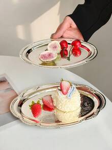 1pc Nordic Ins Retro Cake Plate, Dessert Stand, Snack Tray, Tea Break Display Platter, Fruit Plate - Multicolor - View 1