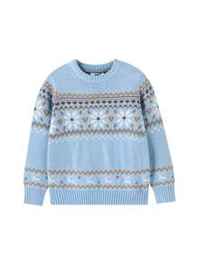 Annil Children's Clothing, Girls' Round-Neck Pullover Sweater, Winter Fair Island Jacquard Fashionable And Warm Thick Knitted Sweater - Sunshine Blue - View 8