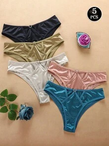 5PCS Women's Underwear, Fashionable Zirconia Hollow Sexy Low Waist Briefs Sexy Ring Hollow Comfortable Women's Briefs Shorts - 彩色 - 查看 3