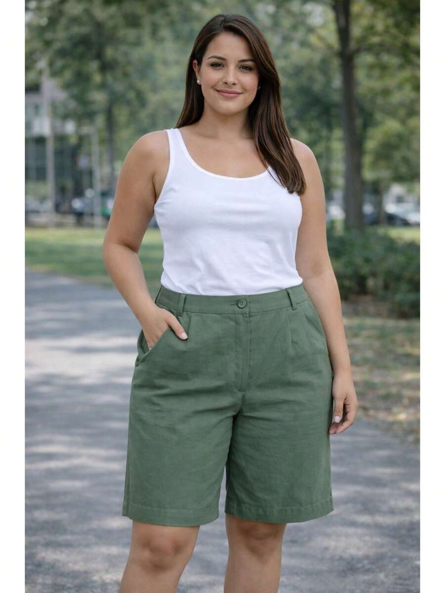 Sensory Bermuda Shorts With Elastic Waistband And Zipper - màu xanh lá - Xem 1
