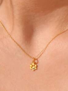 Personalized Paw Print & Name Necklace, Minimalist Stainless Steel Pet Cat Dog Paw Print Necklace, Pet Memorial Gift, Minimalist Necklace, Pet Lover Jewelry, Customized Fashion Jewelry For Teens, Comfortable To Wear - Multicolor - View 3