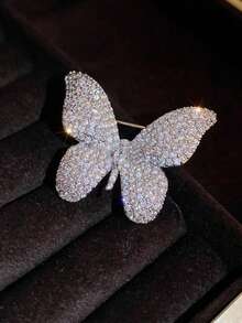 1pc Rhinestone Butterfly Brooch, Unique Design Women's Lapel Pin, Elegant Sophisticated Accessory - Multicolor - View 8