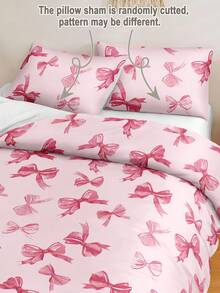 3件套粉色蝴蝶结可爱数码印花被套套装（1条被子+2个枕套）日常涤纶柔软亲肤室内卧室主卧客房四季宿舍被套套装，宿舍装饰，美观床上用品，热门家纺 - 彩色 - 查看 4