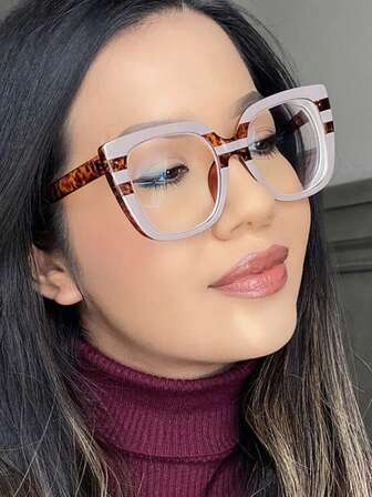 Lunettes carrées minimalistes à couleurs contrastées sans correction, monture de lunettes de style européen surdimensionné avec une touche haut de gamme, idéales pour les séances photo et le styling