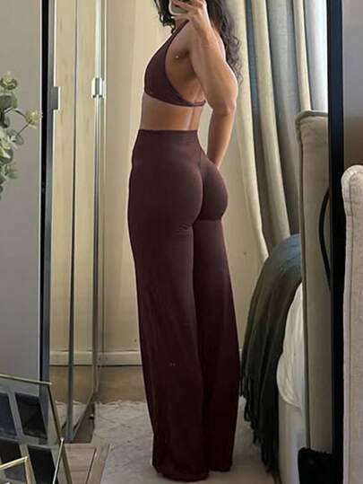 Women's Casual, Commute, Sports, Elegant, Modern Workplace Flared Trousers In Brown, Slim Fit, Summer