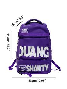 Neon Yellow Oversized Aesthetic High-Vis Ski Backpack, Large Capacity Sports Snow Gear Bag With "DUANG" Graphic Print, Water-Resistant Fabric For Ski Trips, Snow Sports, Outdoor Activities, Travel - Purple - View 4