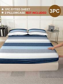 2/3pcs Fluffy & Soft Bed Sheet Set, Includes Fitted Sheet & Mattress Protector, Wrinkle-Resistant, Breathable, Deep Pocket Design, Anti-Pilling, Stretchy, Quiet & Non-Slip, Suitable For All Bed Types, Home/Dorm Bedroom Decor, Machine Washable, Skin-Friendly, All Season, Durable, Easy Care, Modern Aesthetic Design, Contrast Stripe Print - Multicolor - View 2