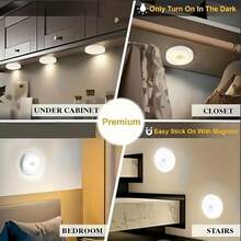 3 piezas Luces de armario con sensor de movimiento, luces inalámbricas recargables por USB con sensor PIR infrarrojo, 8 LED para techo/pared/debajo del gabinete, encendido/apagado automático magnético, adecuado para pasillo, escaleras, dormitorio, blanco (sin necesidad de cableado) - Multicolor - Ver 7