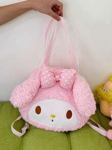 Sanrio Cute Melody Cinnamon Dog Children's Backpack/Crossbody Bag, Cartoon Plush Bag, Big Head Design, Cool Loomi Backpack.