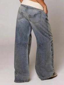 Winter Essentials Wide-Leg Jeans Oversized American Style Vintage Hip Hop Jeans Distressed Water Wash Jeans With Pockets - Retro Blue - View 6